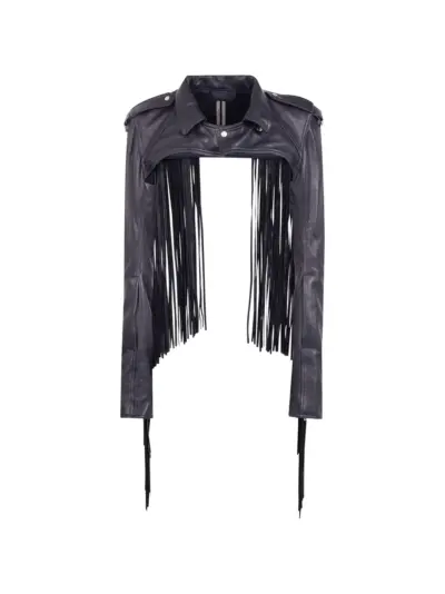 Rick Owens fringe-trimmed leather jacket - Black