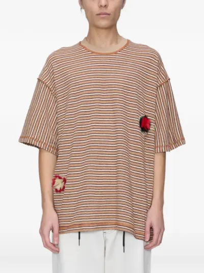 Song For The Mute striped flower-patch T-shirt - Orange