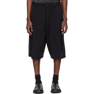 Y-3 Black Crinkle Pleated Shorts
