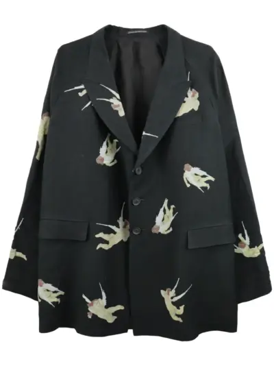 Yohji Yamamoto angels-print single-breasted blazer - Black