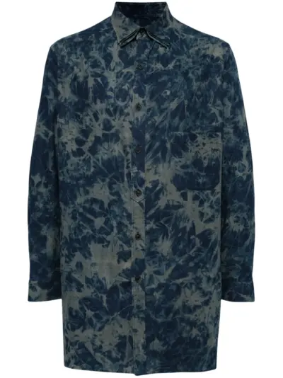Yohji Yamamoto sheeting ink triple collar shirt - Blue