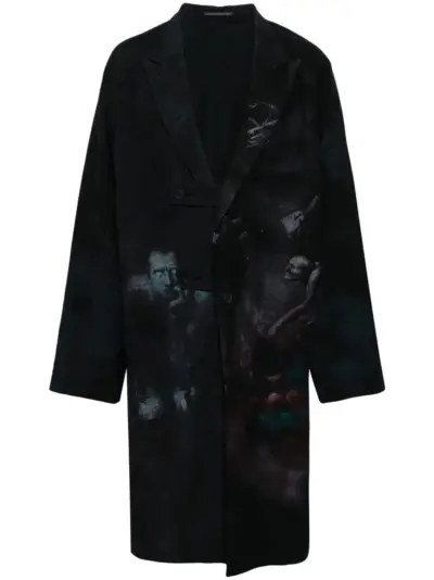 Yohji Yamamoto single-breasted graphic-print coat - Black