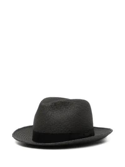 Yohji Yamamoto woven-design grosgrain-trim fedora hat - Black