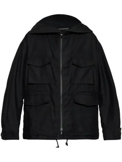 Yohji Yamamoto zip-up hooded jacket - Black