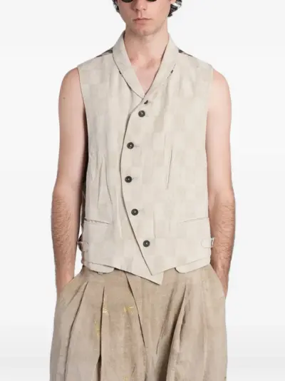 Ziggy Chen check-pattern asymmetric waistcoat - Neutrals