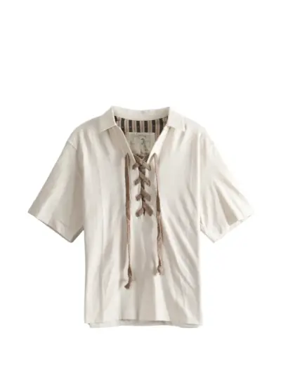 Ziggy Chen lace-up short-sleeve shirt - Neutrals