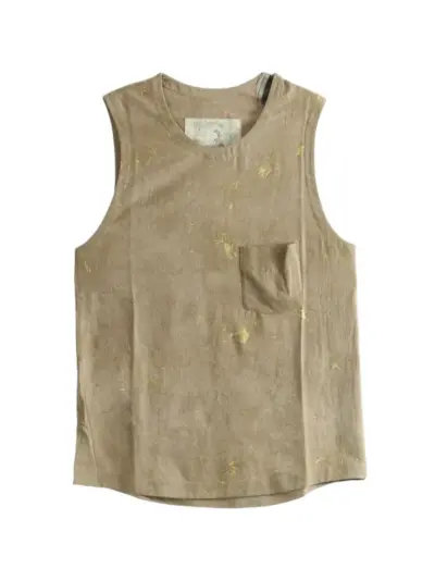 Ziggy Chen paint-splatter button-fastening vest - Brown