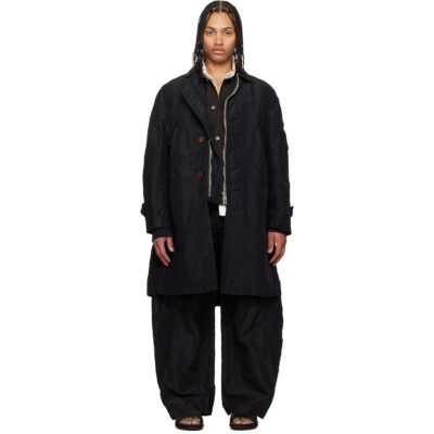 sacai Black Treated Nylon Twill Coat