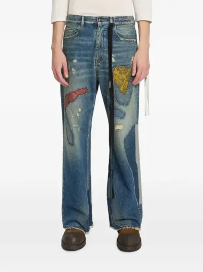 Ann Demeulemeester distressed patchwork jeans - Blue