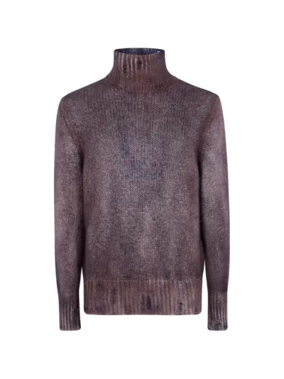 Avant Toi distressed-effect roll-neck sweater - Brown