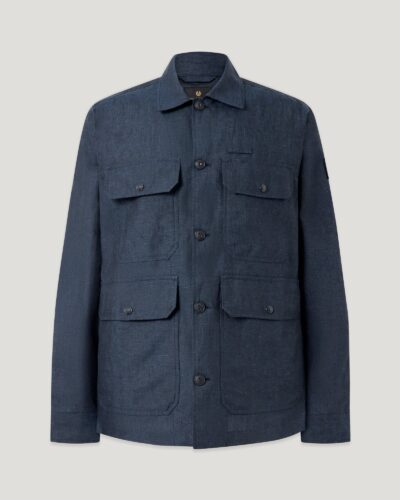 Belstaff Men's Forge Jacket Tumbled Melange Linen Dark Ink Size 3xl