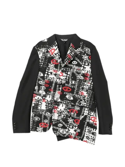 Black Comme Des Garçons asymmetric graphic print blazer