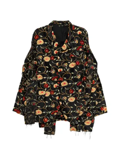 Comme Des Garçons floral-embroidered frayed jacket - Black