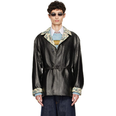 Dries Van Noten Black Coated Belted Jacket
