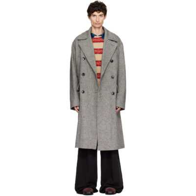 Dries Van Noten Black & Gray Oversized Wool Tweed Coat