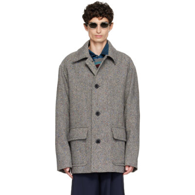 Dries Van Noten Black & Gray Wool Tweed Jacket