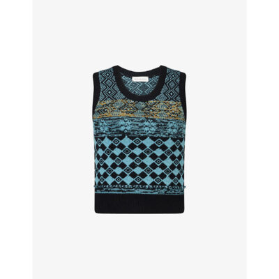 Dries Van Noten Mens Dries Van Noten Mahoba Intarsia-Knit Wool Vest