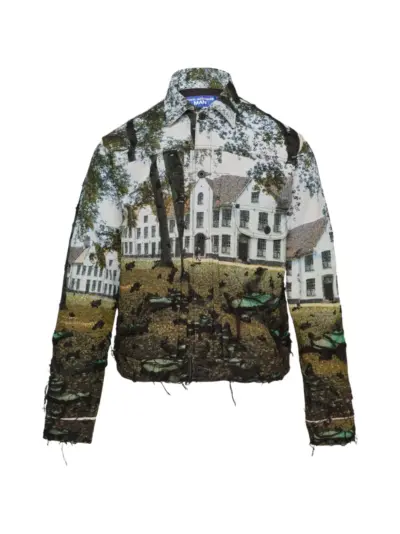 Junya Watanabe MAN house-landscape-print distressed jacket - Green