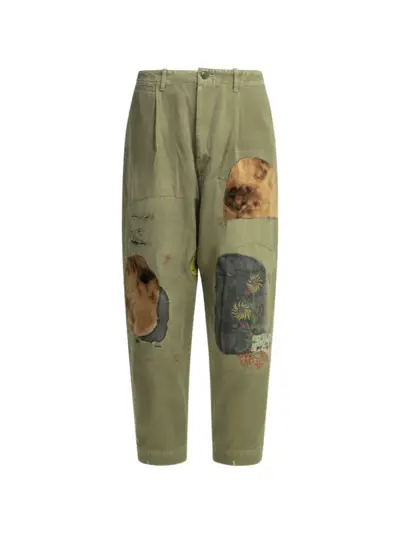 KAPITAL Katsuragi patchwork embroidered tailored trousers - Green