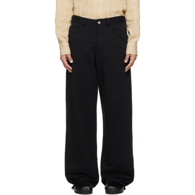 MM6 Maison Margiela Black Logo-Embroidered Unbrushed Cotton Trousers