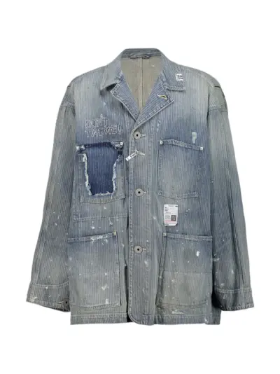 Maison MIHARA YASUHIRO Chore stripe-pattern paint-splatter denim jacket - Blue