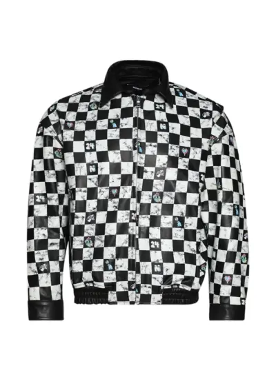Nahmias checkerboard-print leather jacket - Black