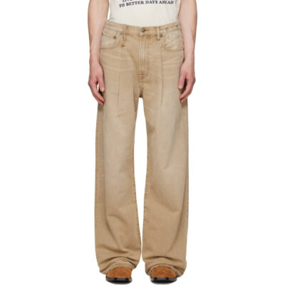R13 Beige Damon Pleated Jeans