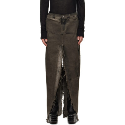 Rick Owens Gray Tower Sliced Denim Maxi Skirt