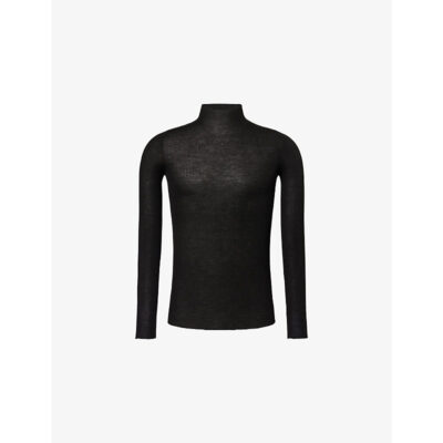 Rick Owens Mens Rick Owens Turtle-Neck Ribbed Knit-Wool Top
