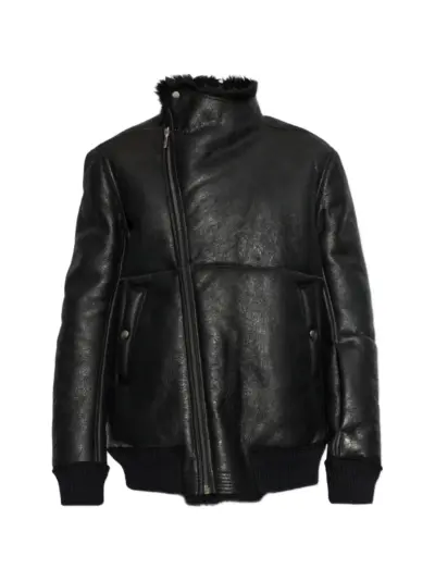 Rick Owens shearling-trimmed asymmetric-zip jacket - Black