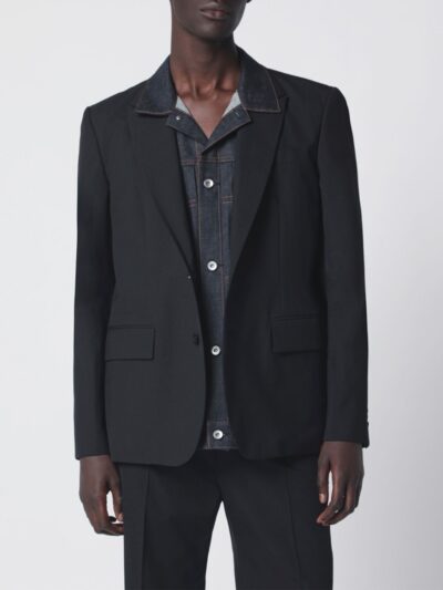 SACAI Cropped Single-Breasted Cotton Blazer with Two-Button Closure
