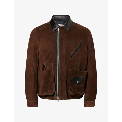Sacai Mens Sacai Contrast-Collar Suede Jacket