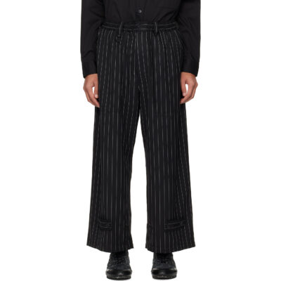 Y-3 Black Pinstripe Refined Wool Wide Leg Trousers
