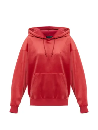 Y-3 logo-embroidered velvet hoodie