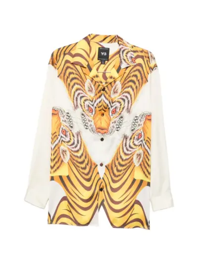 Y-3 tiger-print buttoned shirt - Neutrals