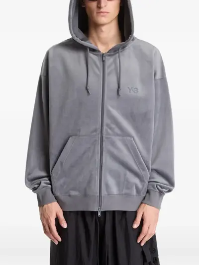 Y-3 velvet zip-up hoodie - Grey