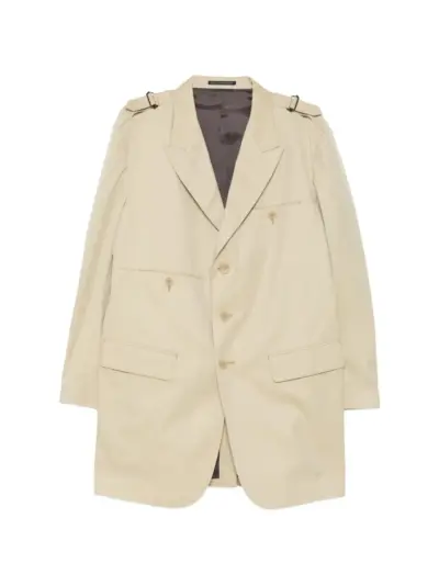 Yohji Yamamoto buckle-detail peaked-lapel blazer - Neutrals