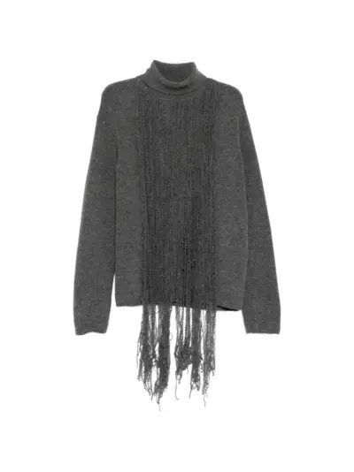 Yohji Yamamoto fringe-detail roll-neck sweater - Grey