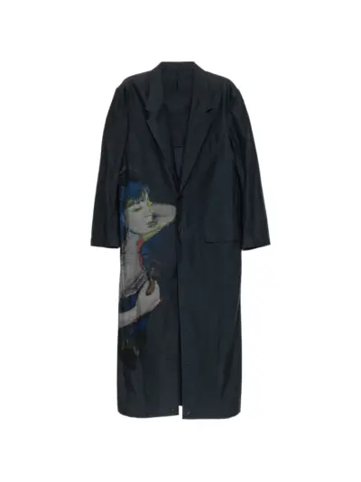 Yohji Yamamoto graphic-print coat - Blue