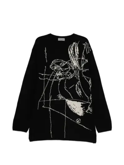 Yohji Yamamoto intarsia-applique sweater - Black