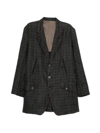 Yohji Yamamoto linen twill plaided pocket jacket - Grey