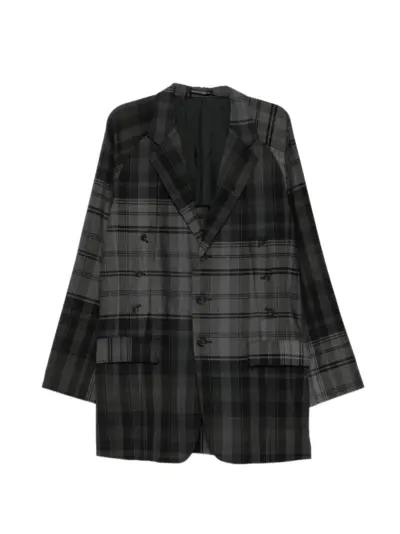 Yohji Yamamoto patchwork check-pattern blazer - Black
