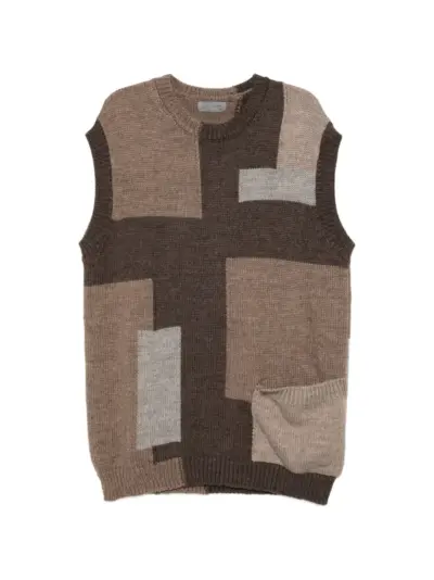 Yohji Yamamoto patchwork-knit sweater - Brown