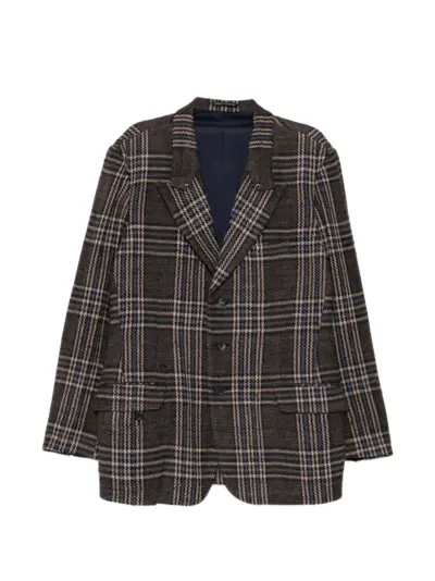 Yohji Yamamoto plaid peaked blazer - Brown