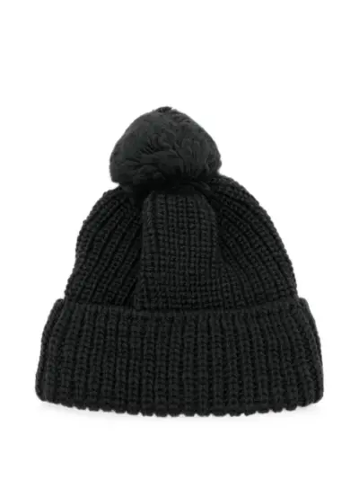Yohji Yamamoto pom-pom chunky-knit beanie hat - Black
