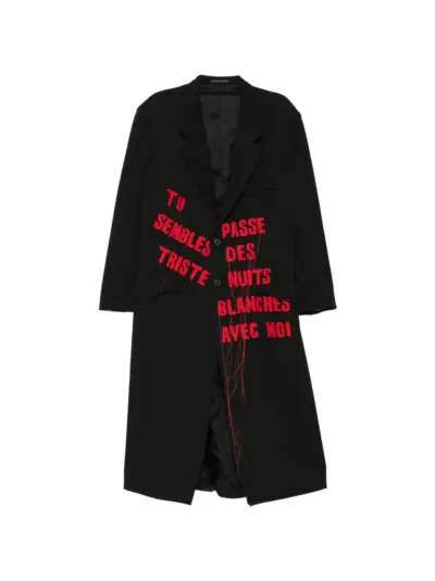 Yohji Yamamoto slogan-print single-breasted coat - Black