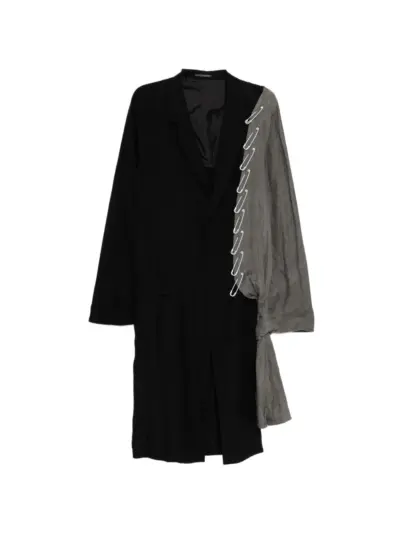 Yohji Yamamoto switching safety-pin panelled coat - Black