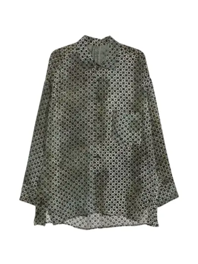 Ziggy Chen geometric-print long-sleeve shirt - Green