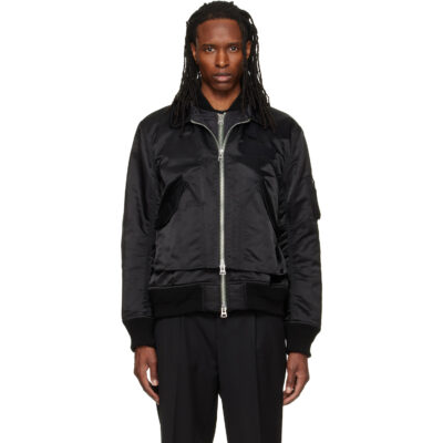 sacai Black Cotton Nylon Twill Bomber Jacket