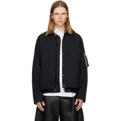 sacai Black Suiting & Nylon Twill Bomber Jacket